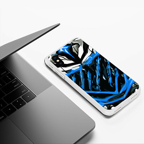 Чехол iPhone XS Max матовый Blue and white abstraction on a black background / 3D-Белый – фото 3