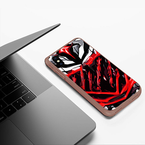 Чехол iPhone XS Max матовый Red and white abstraction on a black background / 3D-Коричневый – фото 3