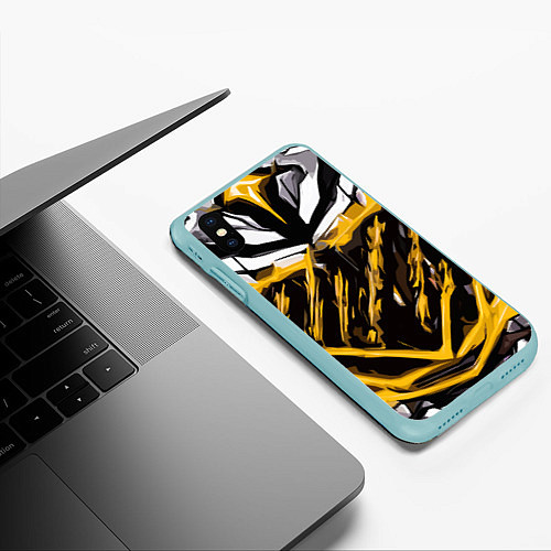 Чехол iPhone XS Max матовый Yellow and white abstraction on a black background / 3D-Мятный – фото 3