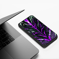 Чехол iPhone XS Max матовый Фиолетовые адские полосы на чёрном фоне, цвет: 3D-черный — фото 2