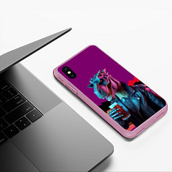 Чехол iPhone XS Max матовый Крутой пивозавр в кожаной куртке - нейроарт, цвет: 3D-розовый — фото 2