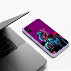 Чехол iPhone XS Max матовый Крутой пивозавр в кожаной куртке - нейроарт, цвет: 3D-светло-сиреневый — фото 2