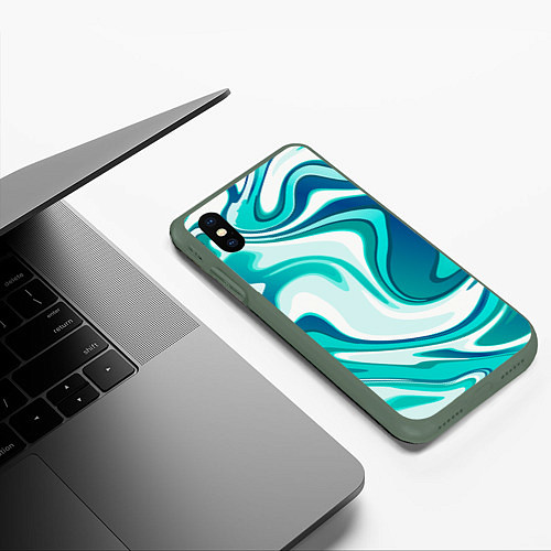 Чехол iPhone XS Max матовый Абстракция сине белый мрамор / 3D-Темно-зеленый – фото 3