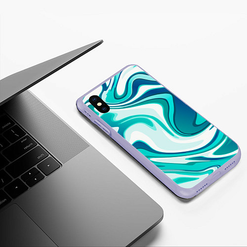 Чехол iPhone XS Max матовый Абстракция сине белый мрамор / 3D-Светло-сиреневый – фото 3