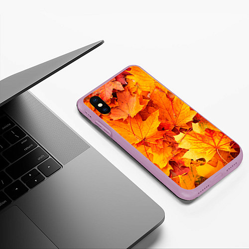 Чехол iPhone XS Max матовый Осень - клиновые листья / 3D-Сиреневый – фото 3