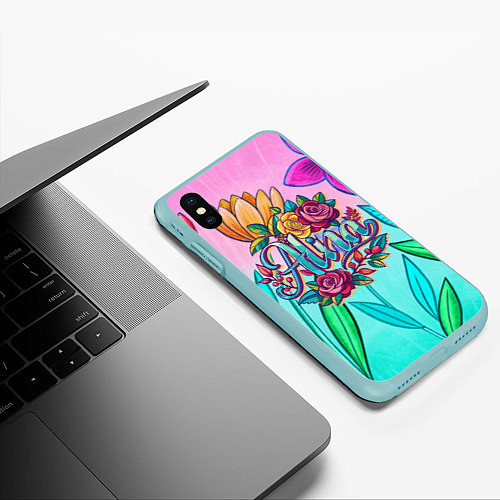 Чехол iPhone XS Max матовый Алина три розы / 3D-Мятный – фото 3