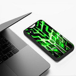 Чехол iPhone XS Max матовый Абстрактные зелёные линии на чёрном фоне, цвет: 3D-черный — фото 2