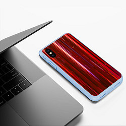 Чехол iPhone XS Max матовый Вертикальные красные линии на чёрном фоне, цвет: 3D-голубой — фото 2