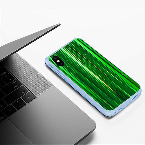 Чехол iPhone XS Max матовый Вертикальные зелёные линии на чёрном фоне / 3D-Голубой – фото 3