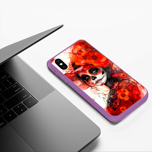 Чехол iPhone XS Max матовый Катрина Санта Муэрте / 3D-Фиолетовый – фото 3