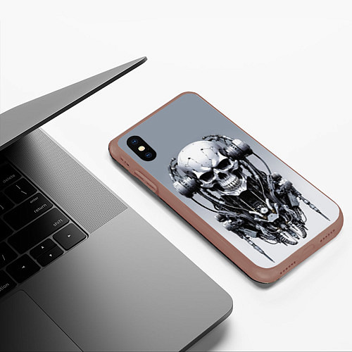 Чехол iPhone XS Max матовый Cool cyber skull - ai art fantasy / 3D-Коричневый – фото 3