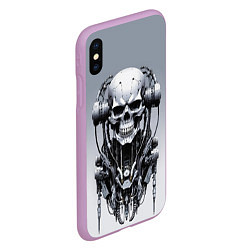 Чехол iPhone XS Max матовый Cool cyber skull - ai art fantasy, цвет: 3D-сиреневый — фото 2