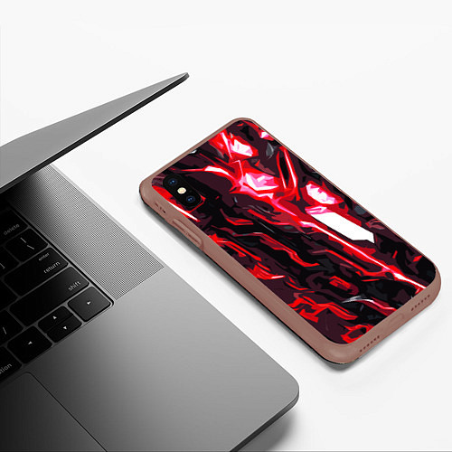 Чехол iPhone XS Max матовый Красно-чёрная киберпанк абстракция / 3D-Коричневый – фото 3