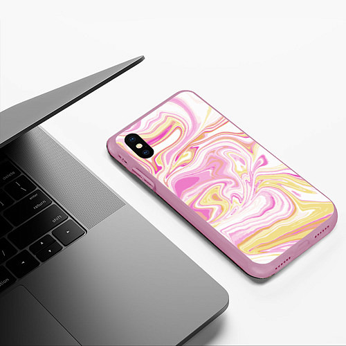 Чехол iPhone XS Max матовый Абстракция мраморный фон / 3D-Розовый – фото 3