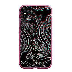 Чехол iPhone XS Max матовый Драконы глитч киберпанк, цвет: 3D-малиновый