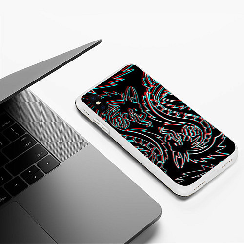 Чехол iPhone XS Max матовый Драконы глитч киберпанк / 3D-Белый – фото 3