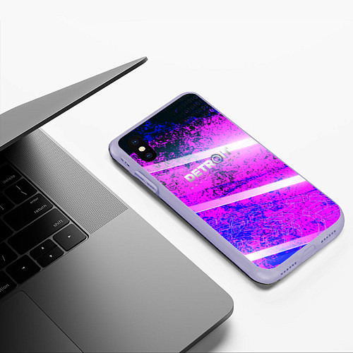 Чехол iPhone XS Max матовый Detroit become human neon / 3D-Светло-сиреневый – фото 3