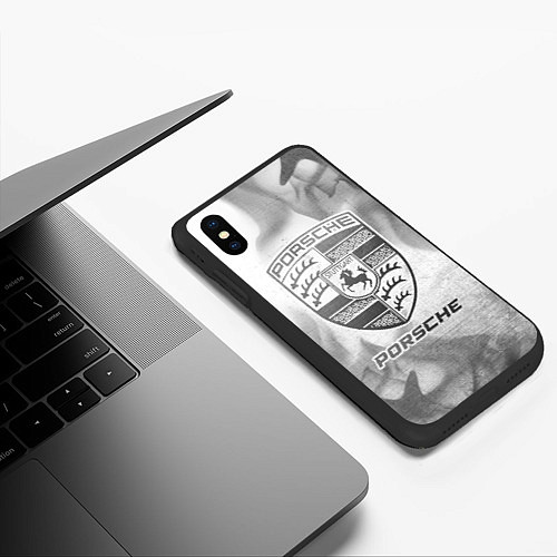 Чехол iPhone XS Max матовый Porsche - white gradient / 3D-Черный – фото 3