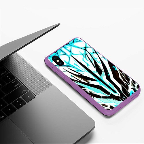 Чехол iPhone XS Max матовый Чёрно-голубая абстракция на белом фоне / 3D-Фиолетовый – фото 3