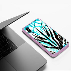 Чехол iPhone XS Max матовый Чёрно-голубая абстракция на белом фоне, цвет: 3D-сиреневый — фото 2