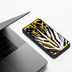 Чехол iPhone XS Max матовый Чёрный фон, жёлто-белая абстракция, цвет: 3D-черный — фото 2