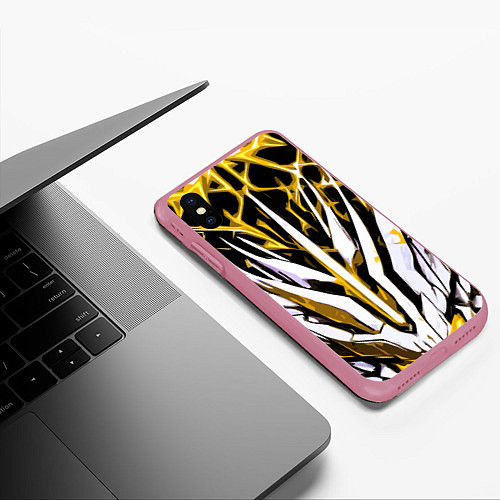 Чехол iPhone XS Max матовый Чёрный фон, жёлто-белая абстракция / 3D-Малиновый – фото 3