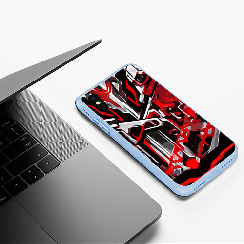 Чехол iPhone XS Max матовый Красно-белая агрессивная абстракция на чёрном фоне / 3D-Голубой – фото 3