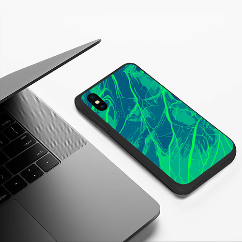 Чехол iPhone XS Max матовый Яркий сине-зелёный абстрактная текстура / 3D-Черный – фото 3