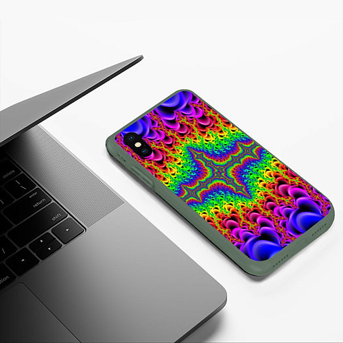 Чехол iPhone XS Max матовый Фрактальный узор психоделика / 3D-Темно-зеленый – фото 3