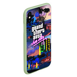 Чехол iPhone XS Max матовый GTA vice city коллаж, цвет: 3D-салатовый — фото 2