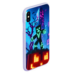 Чехол iPhone XS Max матовый Minecraft and halloween - neon glow, цвет: 3D-светло-сиреневый — фото 2