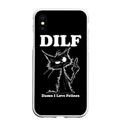 Чехол iPhone XS Max матовый DILF - damn I love felines, цвет: 3D-белый