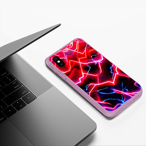 Чехол iPhone XS Max матовый Неоновые космические разряды - нейроарт / 3D-Сиреневый – фото 3