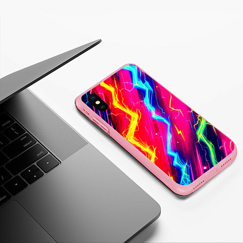 Чехол iPhone XS Max матовый Абстракция из неоновых молний - нейроарт / 3D-Баблгам – фото 3