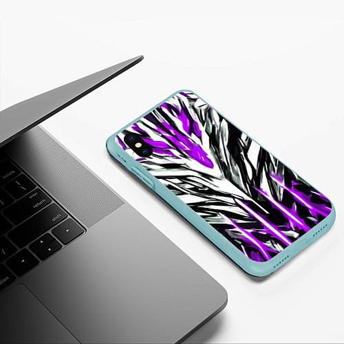 Чехол iPhone XS Max матовый Фиолетово-белая агрессивная абстракция на чёрном ф / 3D-Мятный – фото 3