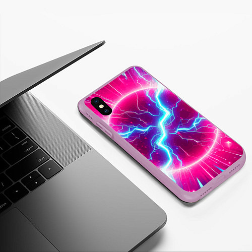 Чехол iPhone XS Max матовый Неоновая абстракция - нейроарт / 3D-Сиреневый – фото 3