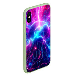 Чехол iPhone XS Max матовый Космическая неоновая абстракция - нейроарт, цвет: 3D-салатовый — фото 2