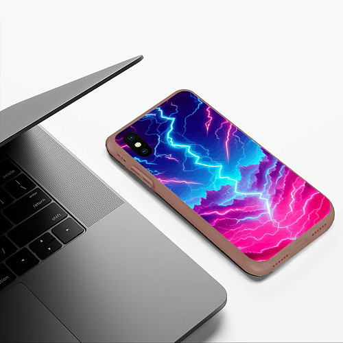 Чехол iPhone XS Max матовый Фантастический неоновый пейзаж - нейроарт / 3D-Коричневый – фото 3