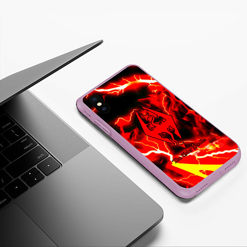 Чехол iPhone XS Max матовый Skyrim red storm logo / 3D-Сиреневый – фото 3