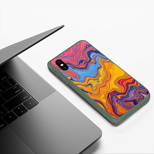 Чехол iPhone XS Max матовый Поток разноцветной краски / 3D-Темно-зеленый – фото 3