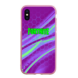 Чехол iPhone XS Max матовый Fortnite game neon hexagon, цвет: 3D-розовый