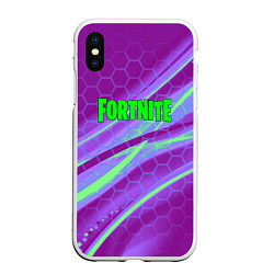 Чехол iPhone XS Max матовый Fortnite game neon hexagon, цвет: 3D-белый