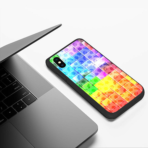 Чехол iPhone XS Max матовый Brawl stars neon pattern logo / 3D-Черный – фото 3