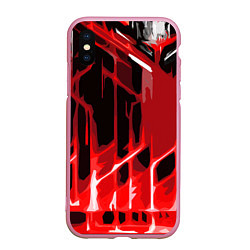 Чехол iPhone XS Max матовый Abstract red stripes on a black background, цвет: 3D-розовый