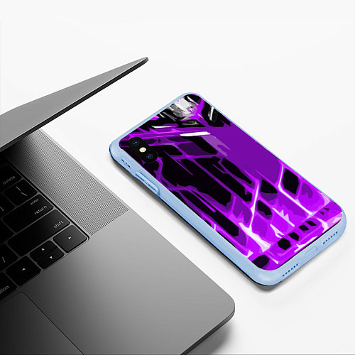 Чехол iPhone XS Max матовый Abstract purple stripes on a black background / 3D-Голубой – фото 3