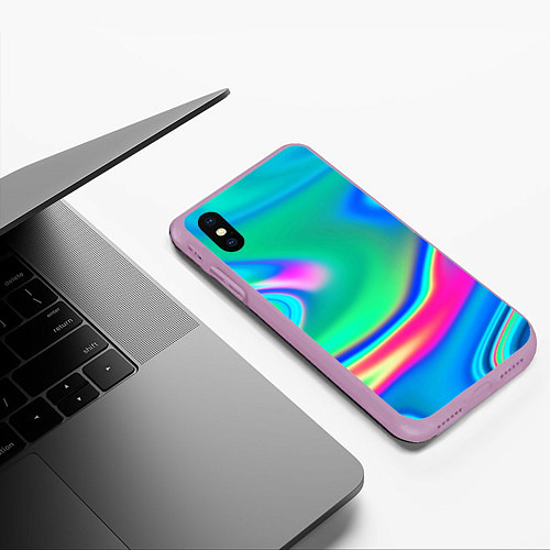 Чехол iPhone XS Max матовый Неоновые голографические краски - светло-голубоват / 3D-Сиреневый – фото 3