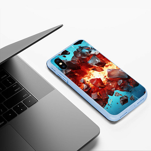 Чехол iPhone XS Max матовый Обломки абстрактных камней от взрыва / 3D-Голубой – фото 3