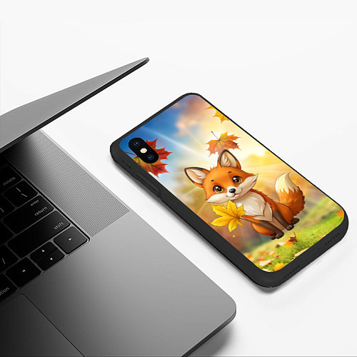 Чехол iPhone XS Max матовый Рыжая лисичка осенью / 3D-Черный – фото 3