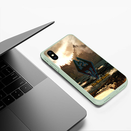 Чехол iPhone XS Max матовый Skyrim logo природа / 3D-Салатовый – фото 3