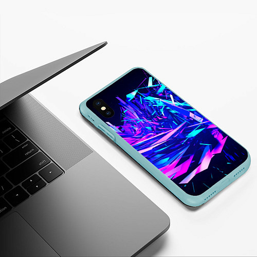 Чехол iPhone XS Max матовый Неоновая шейповая абстракция / 3D-Мятный – фото 3